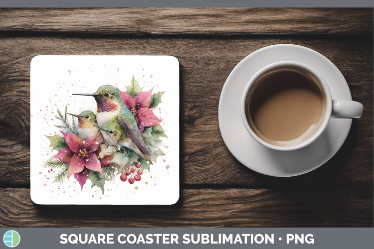 Hummingbird Animals Christmas Poinsettia Square Coaster Subl