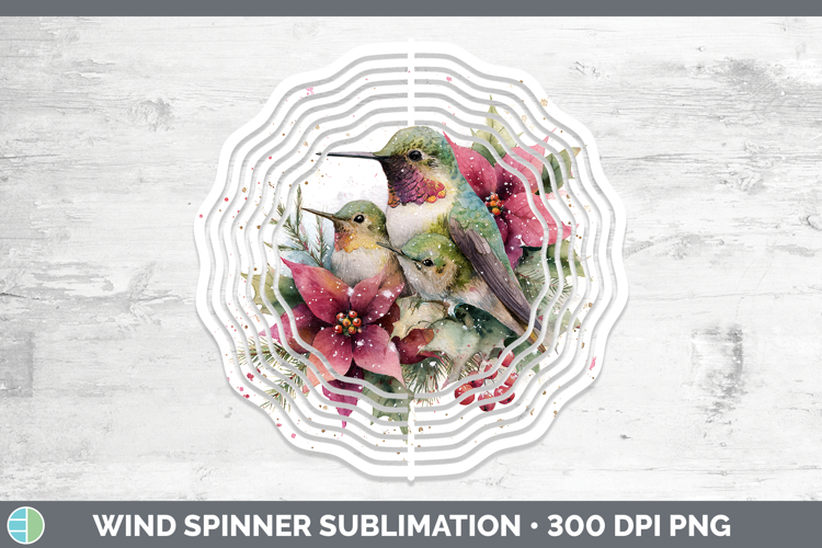 Hummingbird Animals Christmas Poinsettia Wind Spinner Sublim