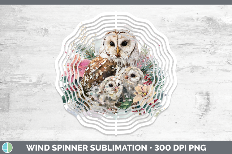Owl Animals Christmas Poinsettia Wind Spinner Sublimation De