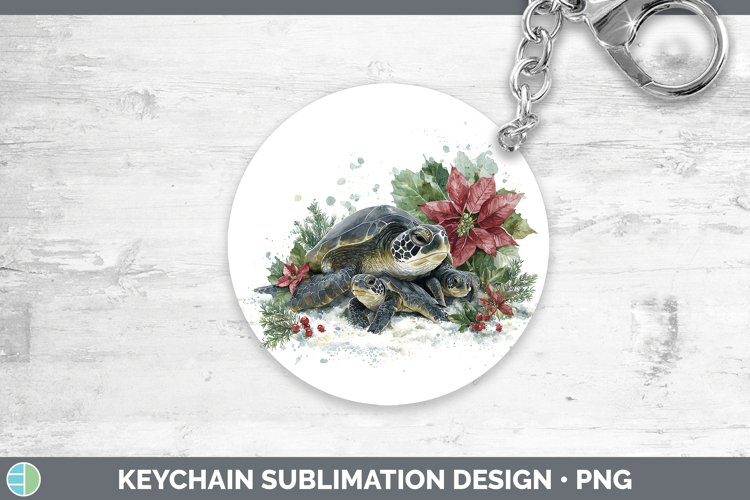 Sea Turtle Animals Christmas Poinsettia Keychain Sublimation