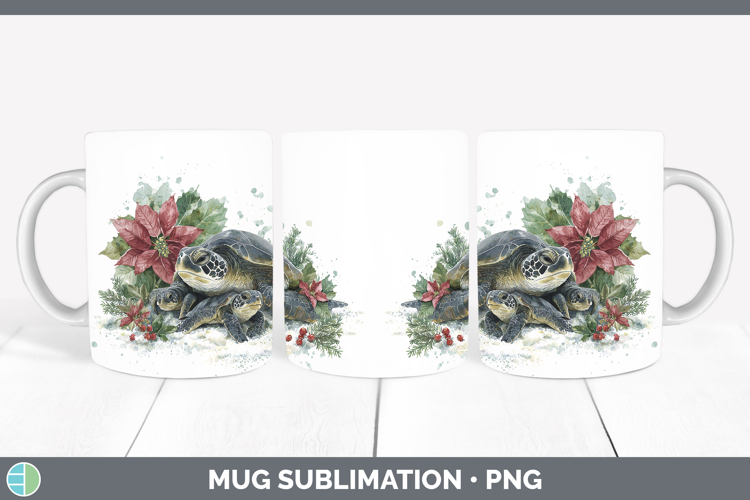 Sea Turtle Animals Christmas Poinsettia Mug Wrap Sublimation