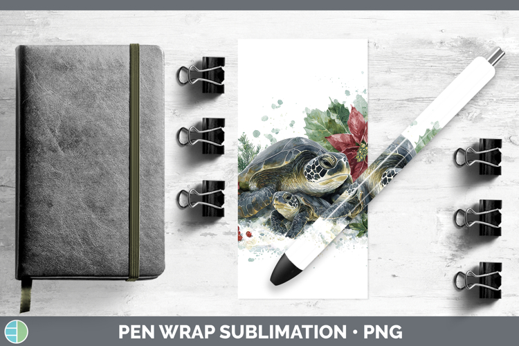 Sea Turtle Animals Christmas Poinsettia Pen Wrap Sublimation