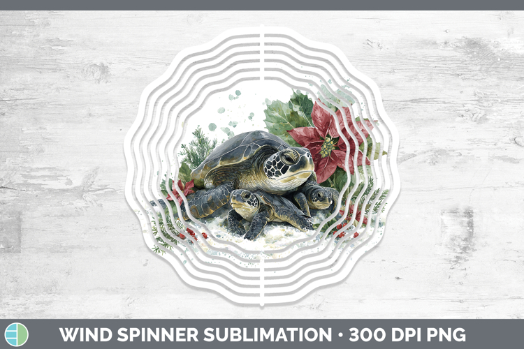 Sea Turtle Animals Christmas Poinsettia Wind Spinner Sublima