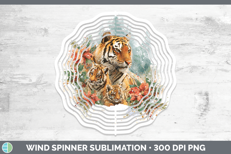 Tiger Animals Christmas Poinsettia Wind Spinner Sublimation