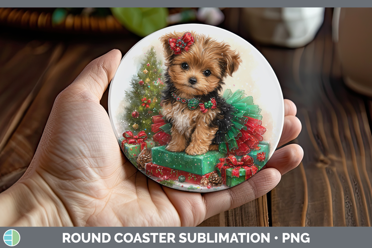 Animals Christmas Puppy Round Coaster Sublimation Coaster De