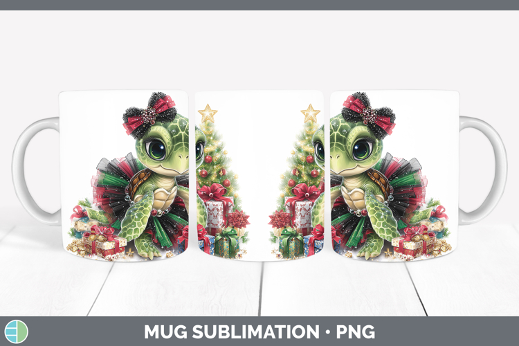 Animals Christmas Sea Turtle Mug Wrap Sublimation Coffee Cup