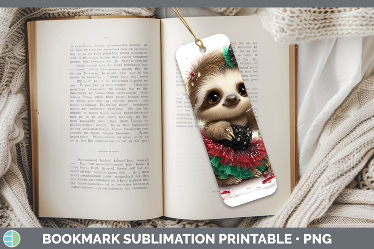 Animals Christmas Sloth Bookmark Sublimation Printable Desig