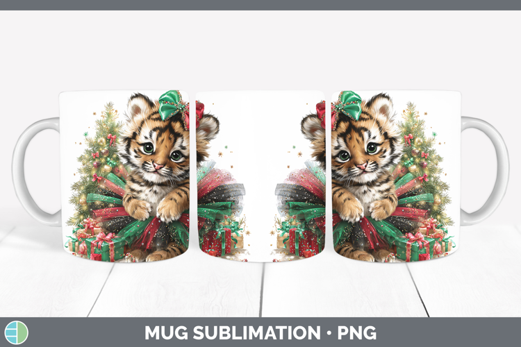 Animals Christmas Tiger Mug Wrap Sublimation Coffee Cup Desi