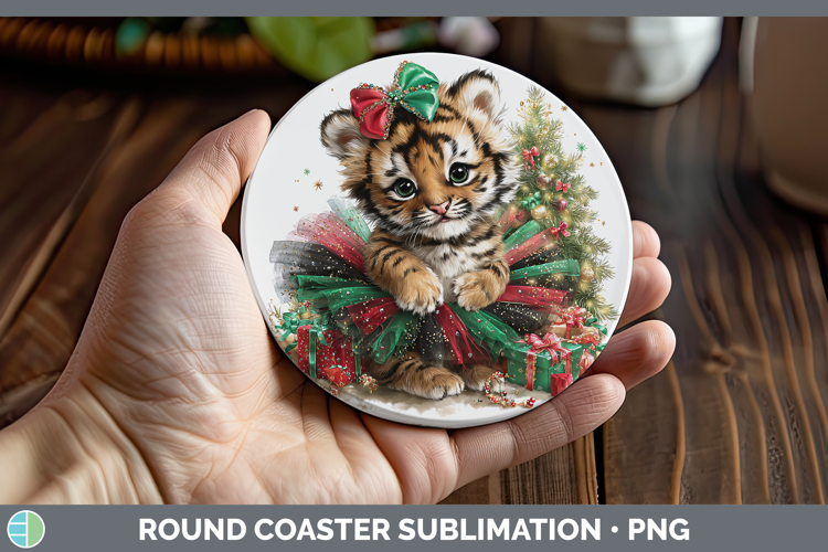 Animals Christmas Tiger Round Coaster Sublimation Coaster De