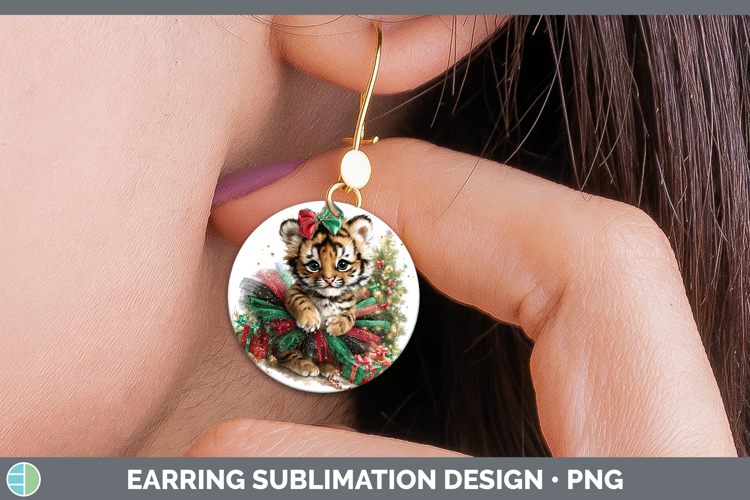 Animals Christmas Tiger Round Earrings Sublimation Earrings