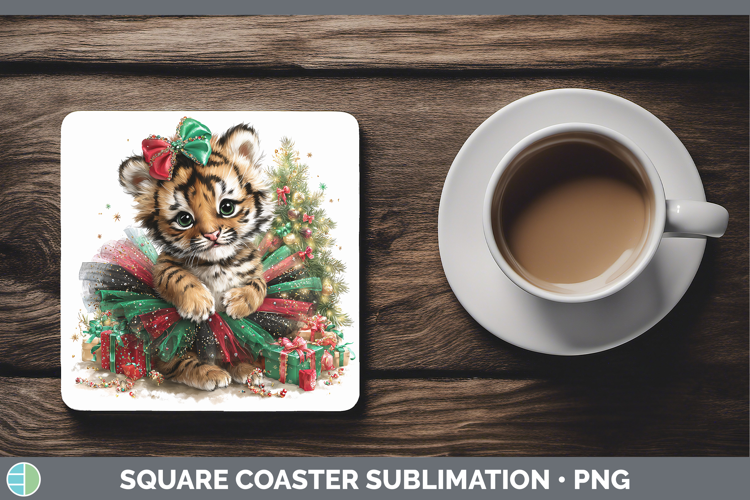 Animals Christmas Tiger Square Coaster Sublimation Coaster D