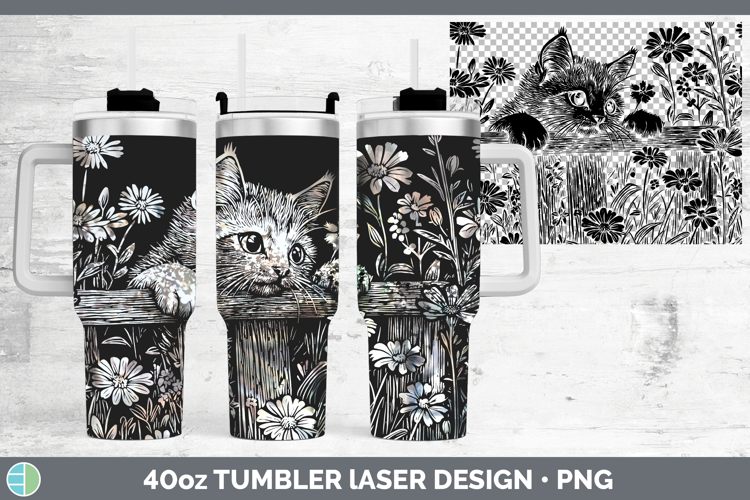 Kitten Animals Cottage Laser 40oz Tumbler Sublimation Design