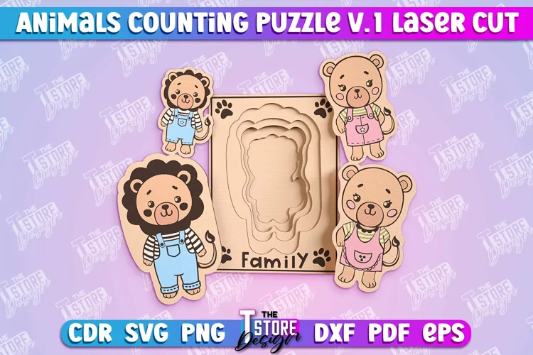 Lion Counting Puzzle Laser Cut Design | Baby Game Design v.1