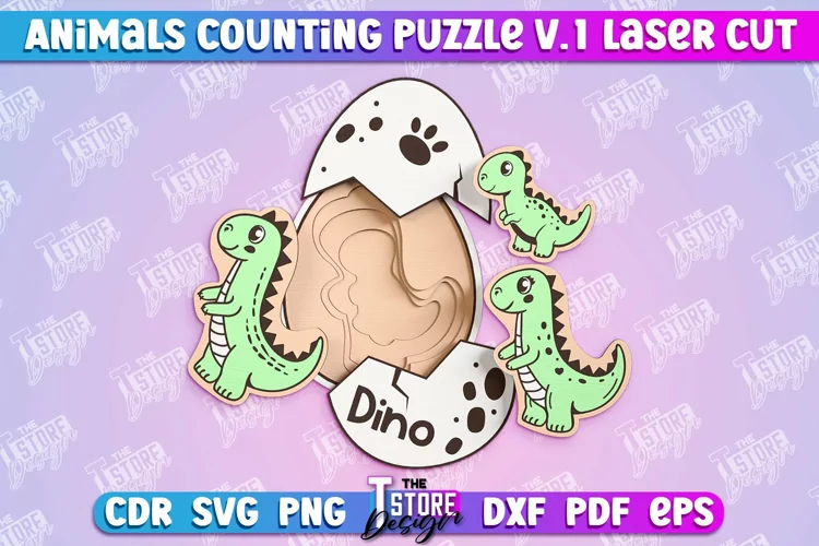 Dino Counting Puzzle Laser Cut Design | Baby Game Design v.1