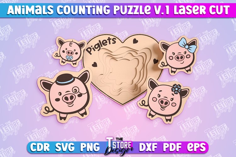 Pigs Counting Puzzle Laser Cut Design | Baby Game Design v.1