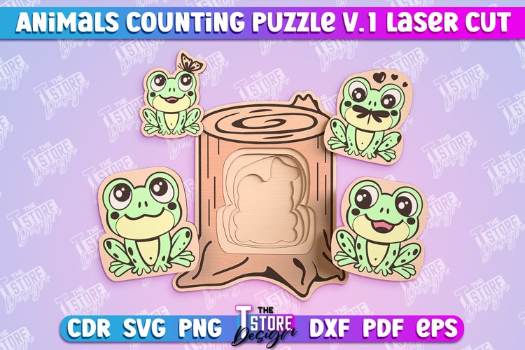 Frog Counting Puzzle Laser Cut Design | Baby Game Design v.1 example image 1