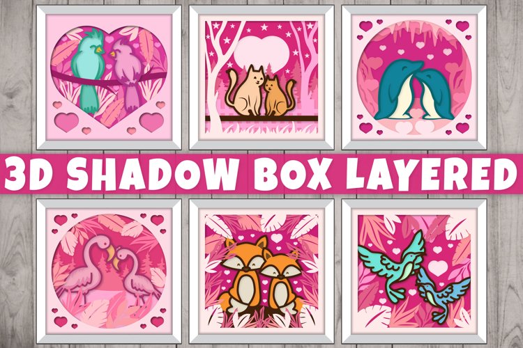 3D Shadow Box Animals Couple Love Layered Papercut example image 1