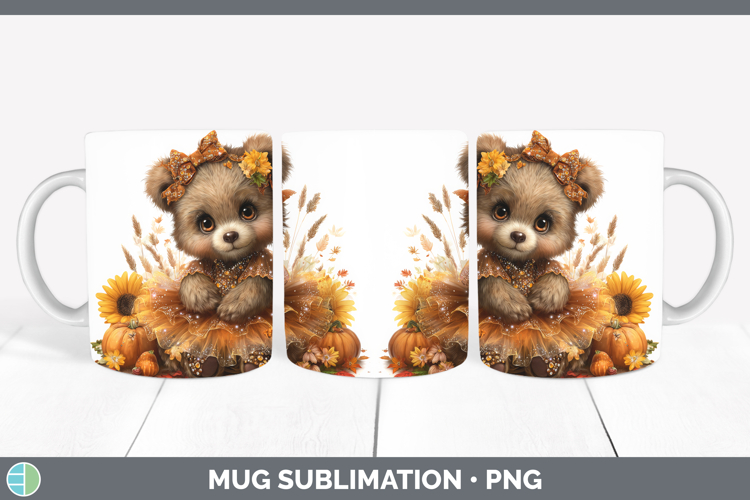 Bear Animals Cute Thanksgiving Mug Wrap Sublimation Design