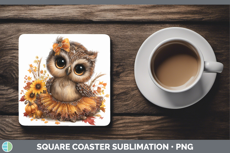 Owl Animals Cute Thanksgiving Square Coaster Sublimation Des