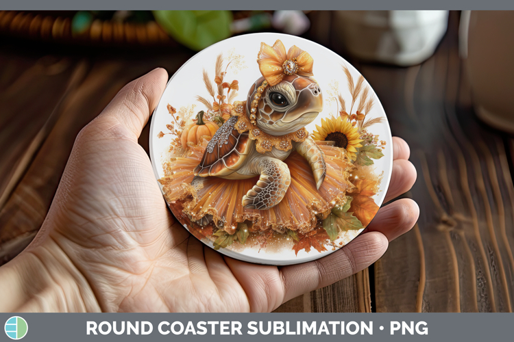 Sea Turtle Animals Cute Thanksgiving Round Coaster Sublimati