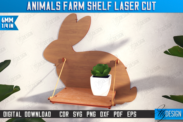 Rabbit Shaped Wall Shelf Laser Cut|Rack Template|Farm Animal