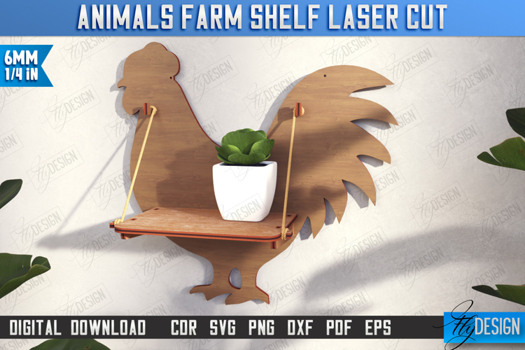 Rooster Shaped Shelf Laser Cut |Rack Template| Farm Animals