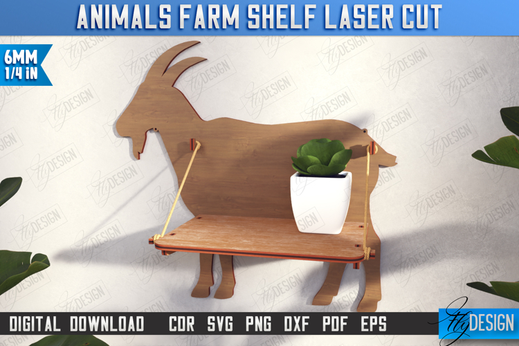 Goat Shaped Wall Shelf Laser Cut|Rack Template|Farm Animals