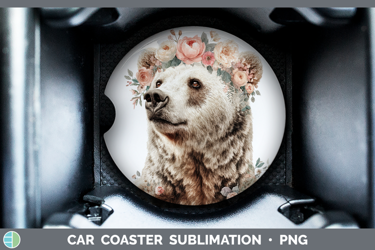 Bear Animals Floral Crown Car Coaster Sublimation Design
