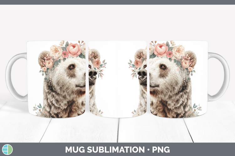 Bear Animals Floral Crown Mug Wrap Sublimation Design