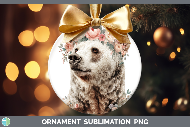 Bear Animals Floral Crown Ornament Sublimation Design