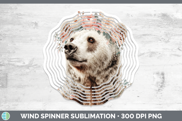 Bear Animals Floral Crown Wind Spinner Sublimation Design