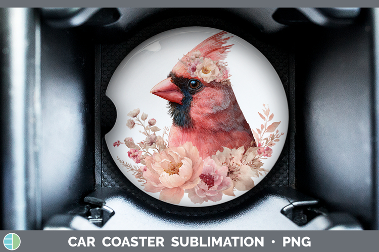 Cardinal Animals Floral Crown Car Coaster Sublimation Design