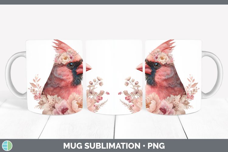 Cardinal Animals Floral Crown Mug Wrap Sublimation Design