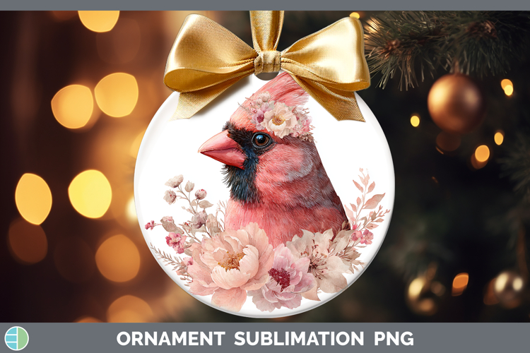 Cardinal Animals Floral Crown Ornament Sublimation Design