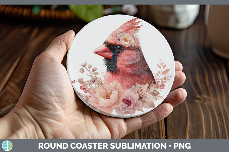 Cardinal Animals Floral Crown Round Coaster Sublimation Desi