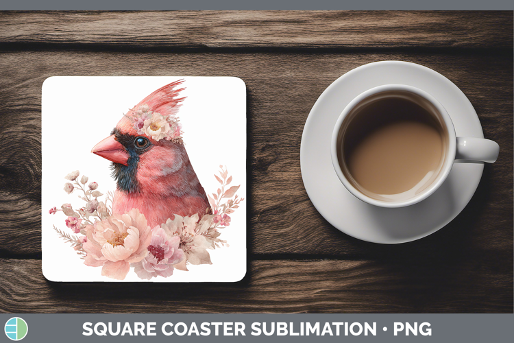 Cardinal Animals Floral Crown Square Coaster Sublimation Des