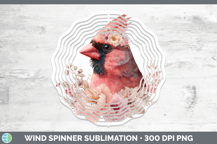 Cardinal Animals Floral Crown Wind Spinner Sublimation Desig
