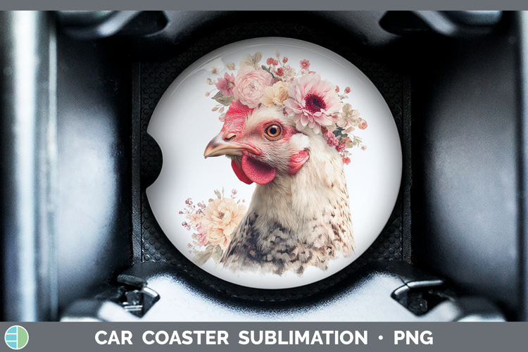 Chicken Animals Floral Crown Car Coaster Sublimation Design