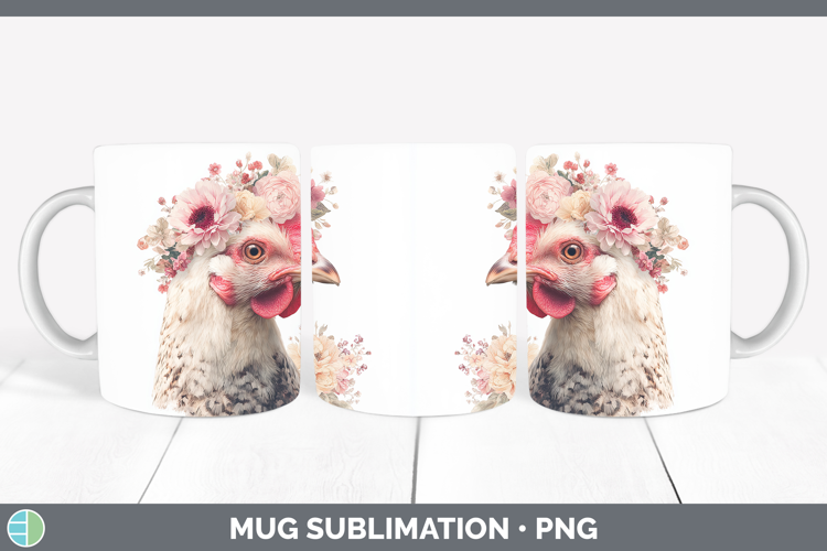 Chicken Animals Floral Crown Mug Wrap Sublimation Design