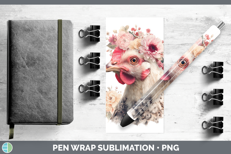 Chicken Animals Floral Crown Pen Wrap Sublimation Design