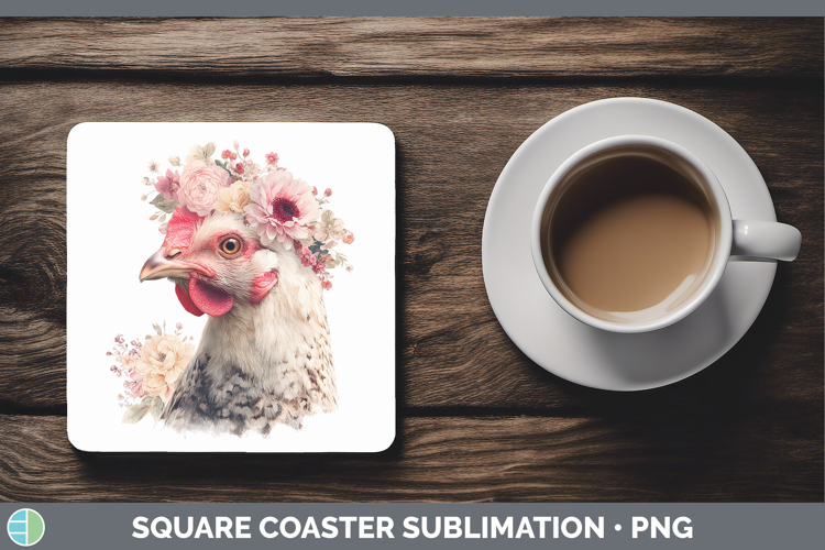Chicken Animals Floral Crown Square Coaster Sublimation Desi
