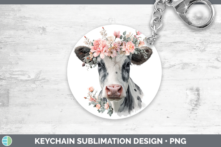 Cow Animals Floral Crown Keychain Sublimation Design