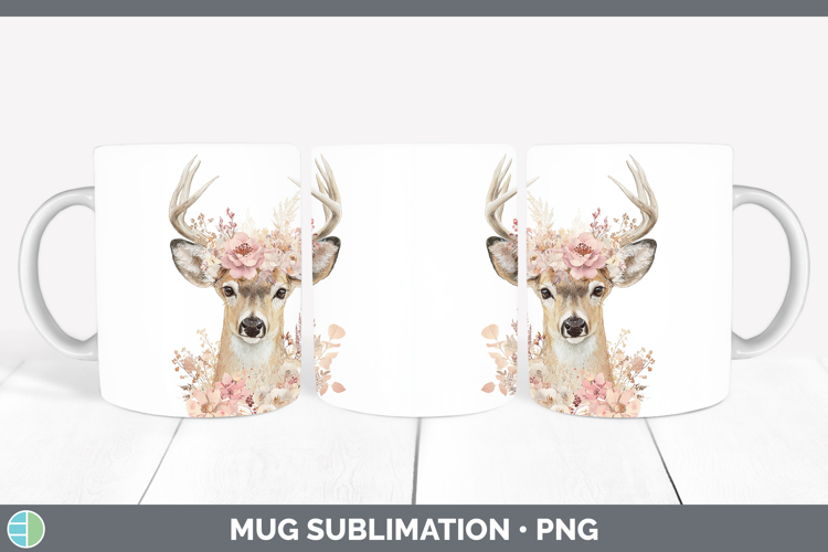 Deer Animals Floral Crown Mug Wrap Sublimation Design
