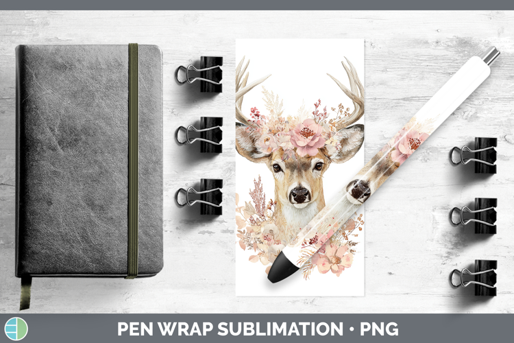 Deer Animals Floral Crown Pen Wrap Sublimation Design