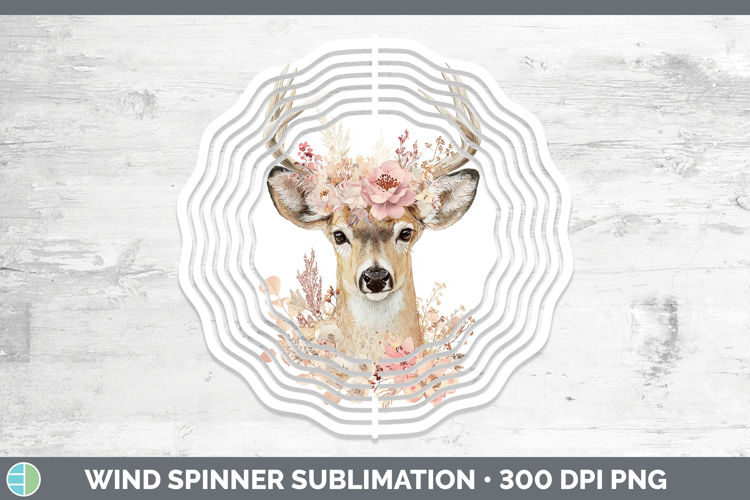 Deer Animals Floral Crown Wind Spinner Sublimation Design