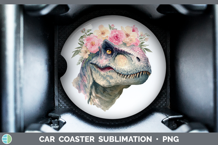 Dinosaur Animals Floral Crown Car Coaster Sublimation Design