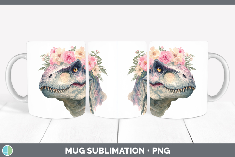Dinosaur Animals Floral Crown Mug Wrap Sublimation Design