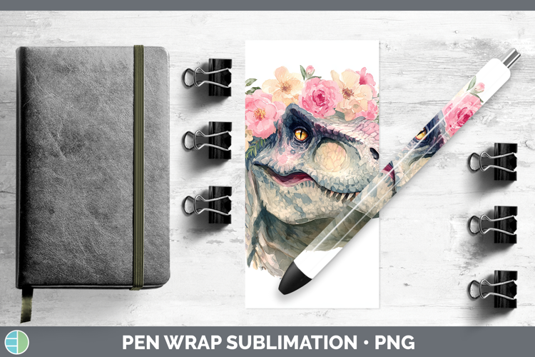 Dinosaur Animals Floral Crown Pen Wrap Sublimation Design