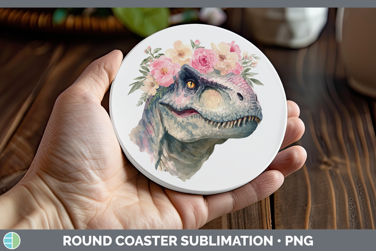 Dinosaur Animals Floral Crown Round Coaster Sublimation Desi
