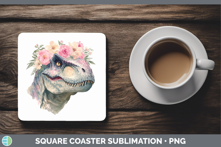 Dinosaur Animals Floral Crown Square Coaster Sublimation Des